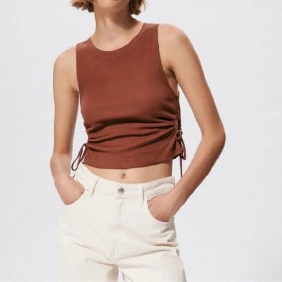 Zara Brown Tank Top with Side Tie Detail - Picture 4 of 7